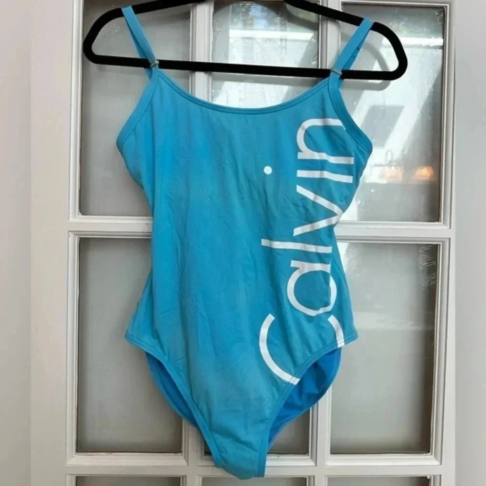Calvin Klein Logo Classic One Piece Swimsuit Tiffany Blue Women’s Size 6 Small